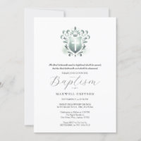 Baptism Invitations Religious Sage Green Crest