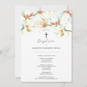 Baptism Invitations Watercolor Flowers Godparents 
