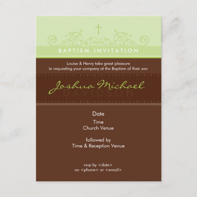BAPTISM INVITE POSTCARD :: elegant 1P (Front)