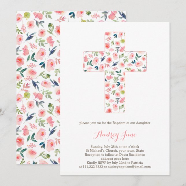 Baptism invites, Girl Christening invitations (Front/Back)