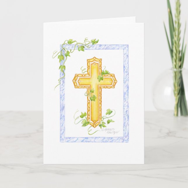 Baptism Ivy Cross Greeting Card (Front)