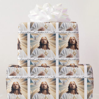 Baptism Jesus Holy Spirit Dove Matthew 3:17 Text Wrapping Paper