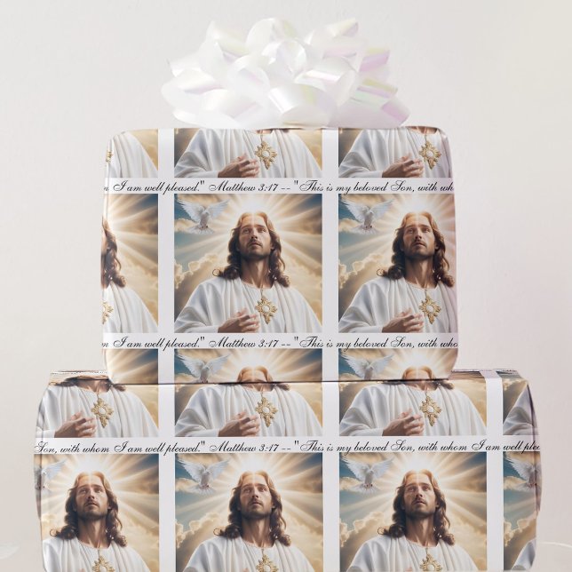Baptism Jesus Holy Spirit Dove Matthew 3:17 Text Wrapping Paper (Creator Uploaded)