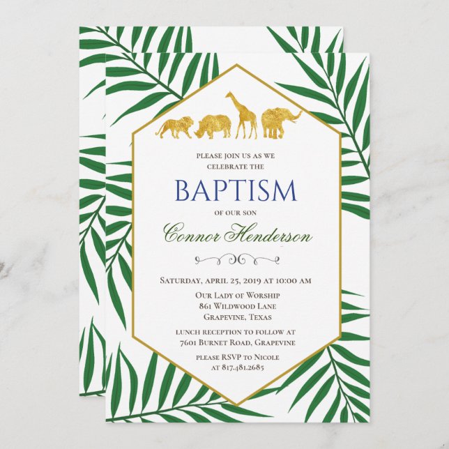 Baptism Jungle Safari Invitation (Front/Back)