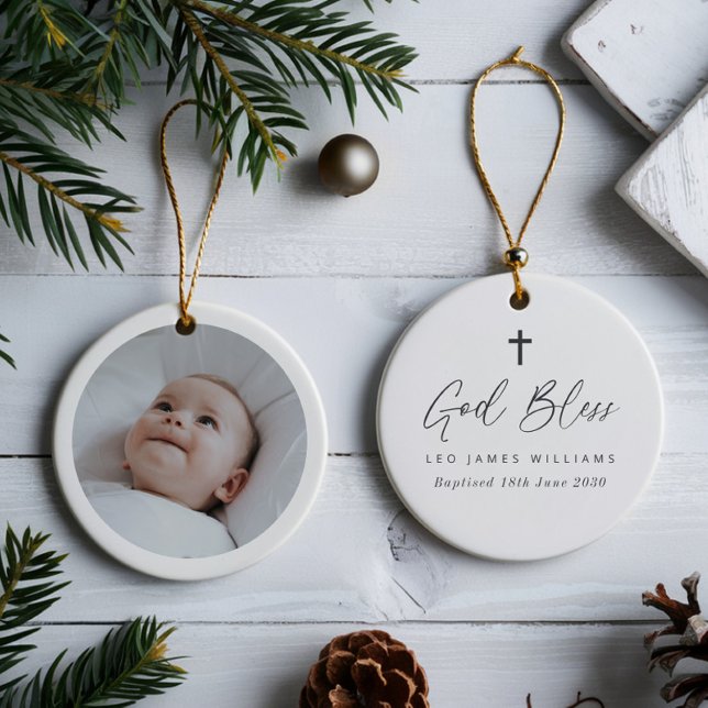 Baptism Keepsake Round Photo  Ceramic Tree Decoration (Zazzle Baptism Keepsake Round Photo  Ceramic Ornament)