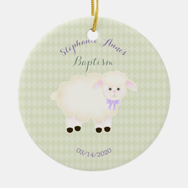Baptism Lamb Ceramic Tree Decoration (Front)
