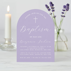 Baptism Lavender Arch Cross & Script Modern Purple Invitation