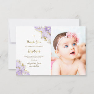 Baptism lavender ink thank you card