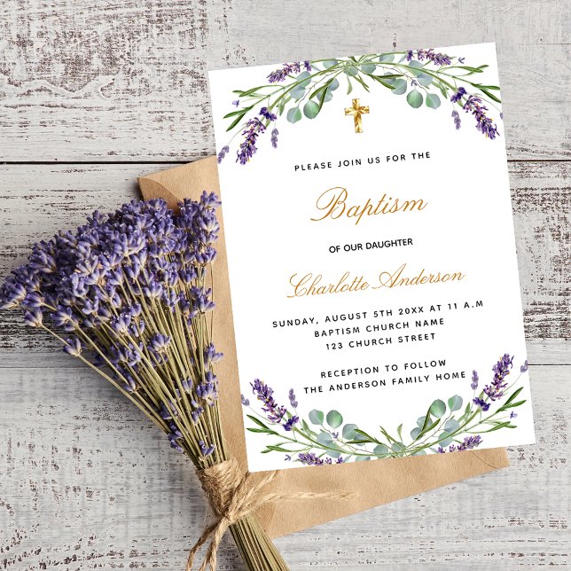 Baptism lavender violet floral eucalyptus luxury invitation (Creator Uploaded)