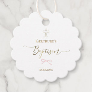 Baptism little pink bow favour tags