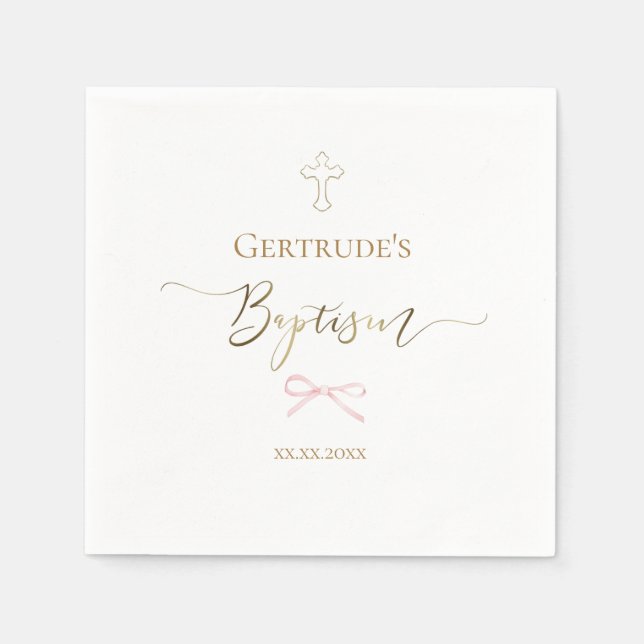 Baptism little pink bow napkin (Front)