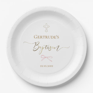 Baptism little pink bow paper plate
