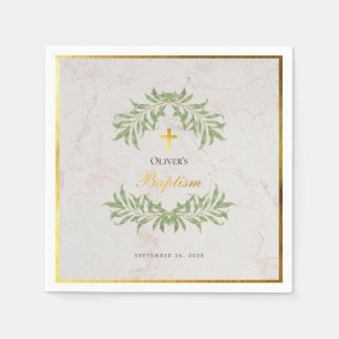 Baptism Marble Foliage Faux Gold Foil Calligraphy Napkin