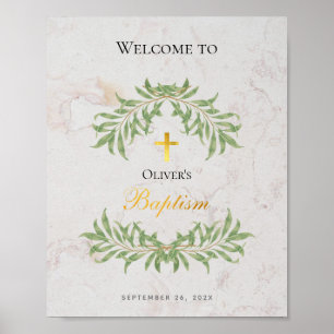 Baptism Marble Foliage Faux Gold Foil Welcome Sign