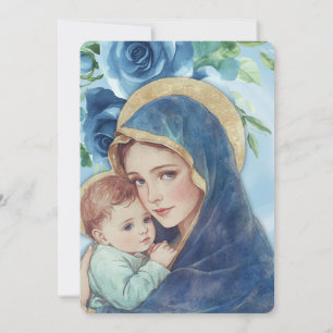  Baptism Mary Jesus Blue Floral Shamrocks  Invitation