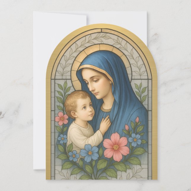 Baptism Mary Jesus Gold Stained Glass Invitation (Back)