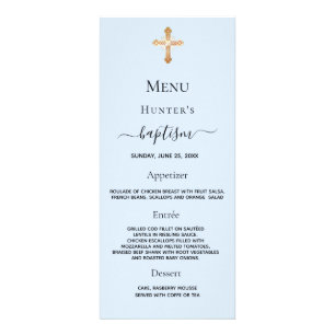 Baptism Menu light blue boy gold cross
