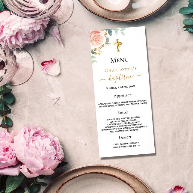 Baptism Menu rose gold blush pink floral girl (Creator Uploaded)