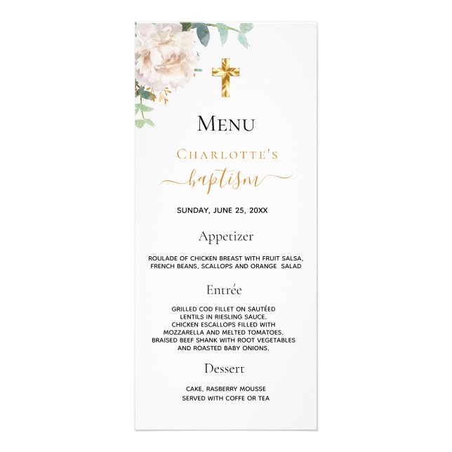 Baptism Menu white gold floral  (Front)