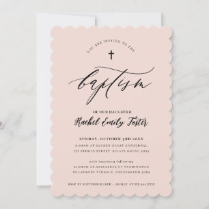 BAPTISM minimal calligraphy elegant blush pink Invitation