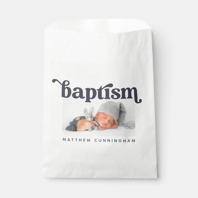 Baptism Modern Bold Simple Custom Photo Favour Bags (Front)