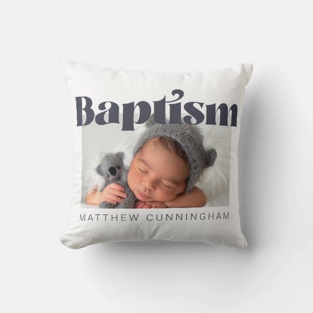 Baptism Modern Bold Simple  Photo Thank You Cushion (Front)