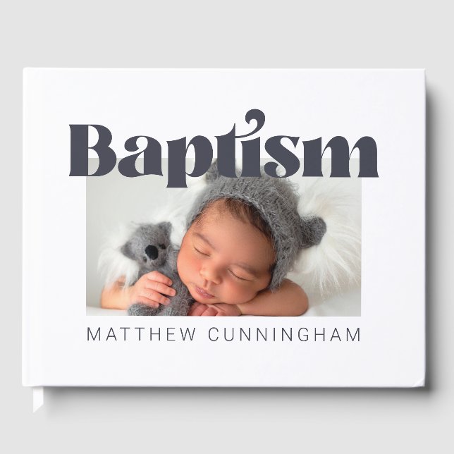 Baptism Modern Bold Simple  Photo Thank You Guest Book (Front)