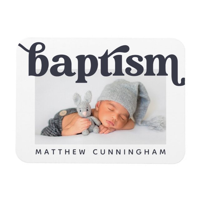 Baptism Modern Bold Simple  Photo Thank You Magnet (Horizontal)