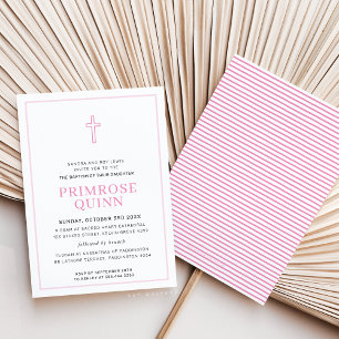 BAPTISM modern minimal cross simple girl pink Invitation