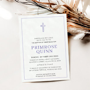 BAPTISM modern minimal cross simple girl purple Invitation