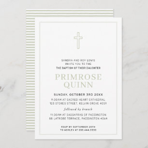 BAPTISM modern minimal cross simple sage green Invitation