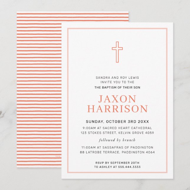 BAPTISM modern minimal cross simple terracotta Invitation (Front/Back)