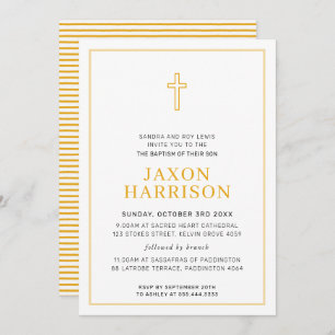 BAPTISM modern minimal cross simple yellow Invitation