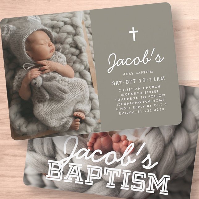 Baptism Modern Minimalist Preppy Photos Invitation (Creator Uploaded)