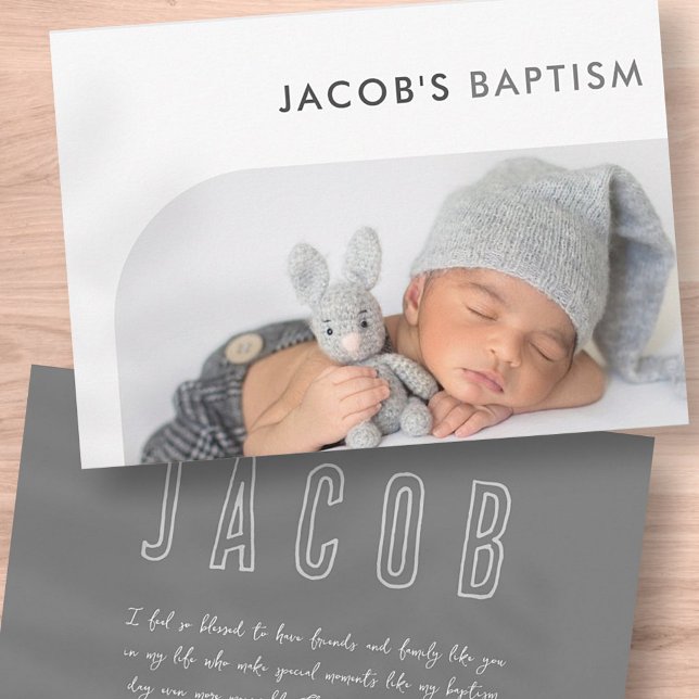 Baptism Modern Minimalist Simple Photo Thank You Card (Creator Uploaded)