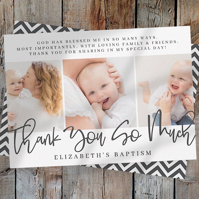 Baptism Modern Simple Chic Photo Thank You Card (Creator Uploaded)