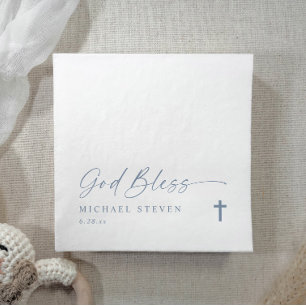 Baptism Modern Simple Dusty Blue God Bless Cross Napkin