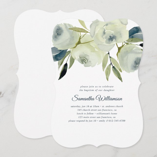 Baptism Modern Watercolor Floral Invitation (Front/Back)
