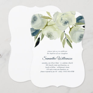 Baptism Modern Watercolor Floral Invitation