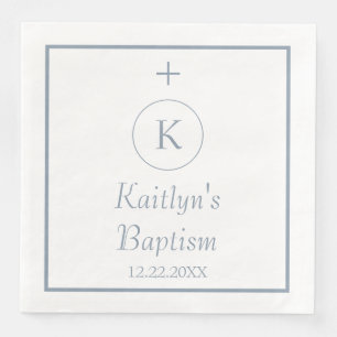 Baptism Monogram Initials Dusty Blue White Elegant Napkin