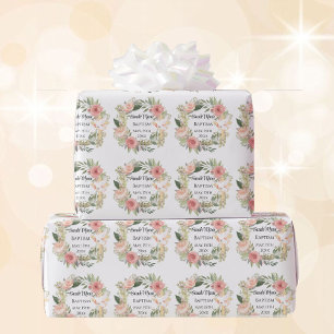 Baptism Name Date Cross Dove Spring Flowers Wrapping Paper