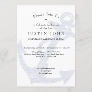 Baptism Nautical Anchor Blue Boy Invitation