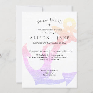 Baptism Nautical Anchor Pink Lavender Girl Invitation
