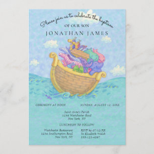 Baptism Noah's Ark Baby Animals Blue Invitation