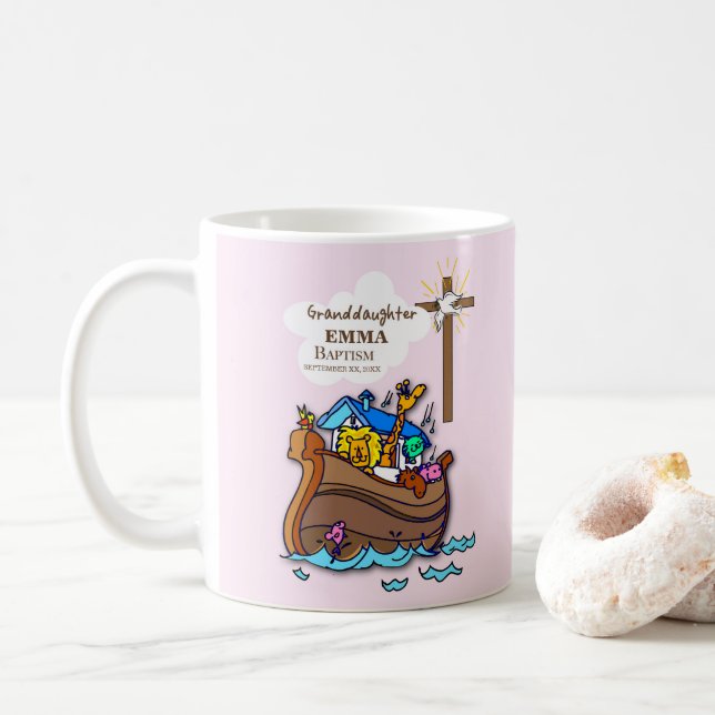 Baptism Noah's Ark Granddaughter Personalised Coffee Mug (With Donut)