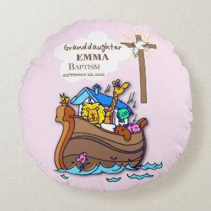 Baptism Noah's Ark Granddaughter Personalised Round Cushion