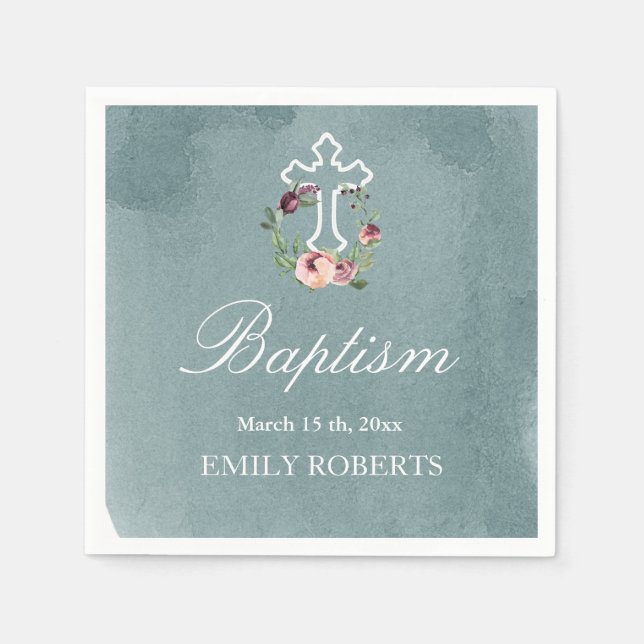 baptism ocean marsala floral monogram napkin (Front)