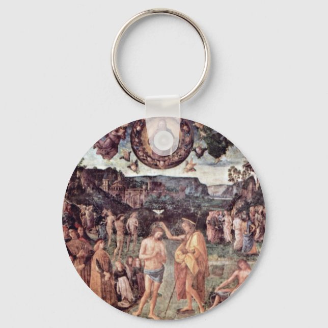 Baptism Of Christ By Perugino Pietro Key Ring (Front)