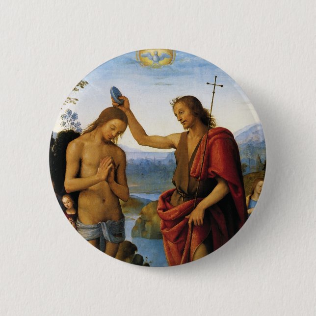 Baptism of Christ by Pietro Perugino 6 Cm Round Badge (Front)