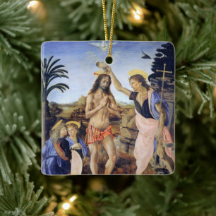 Baptism of Christ by Verrocchio, Leonardo da Vinci Ceramic Ornament